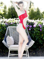 Jaime King in red monokini photoshoot